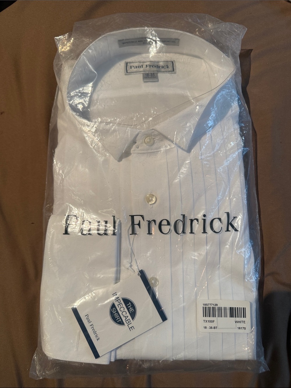 Paul Fredrick White Men's Tuxedo Dress Shirt spread collar 18-35
